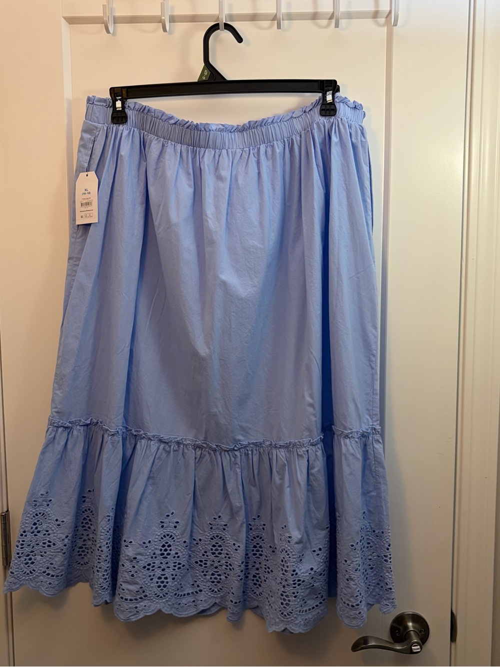 XL Light Blue Eyelet Hem Midi Skirt
